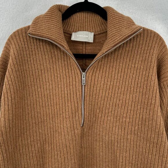 Everlane Brown 100% Wool Half Zip Ribbed Knit Mock Neck Pullover Sweater Small - Picture 5 of 8